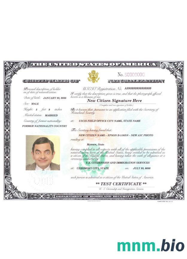 USA certyfikat of naturalization